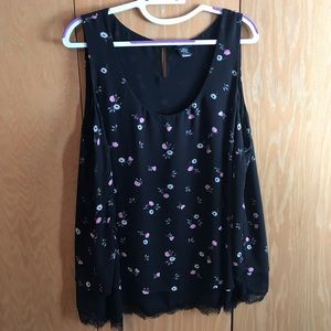 Floral chiffon layered scoop neck tank